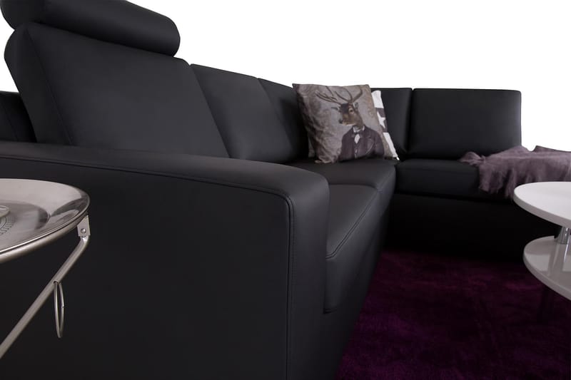Crazy 3-seters Høyrevendt L-formet Sjeselongsofa i Kunstlær - Svart - Møbler - Sofaer - Sofaer med sjeselong - 2 seters sofa med divan