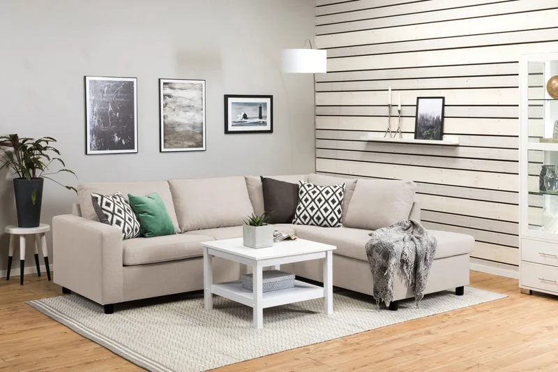 Crazy 3-seters Høyrevendt L-formet Sjeselongsofa i Stoff - Beige - Møbler - Sofaer - Sofaer med sjeselong - 3 seters sofa med divan