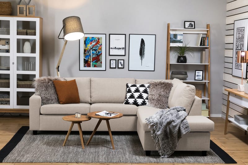 Crazy 3-seters Høyrevendt L-formet Sjeselongsofa i Stoff - Beige - Møbler - Sofaer - Sofaer med sjeselong - 3 seters sofa med divan