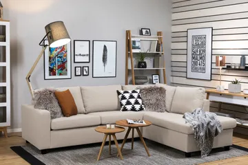 Crazy 3-seters Høyrevendt L-formet Sjeselongsofa i Stoff - Beige - Møbler - Sofaer - Sofaer med sjeselong - 3 seters sofa med divan