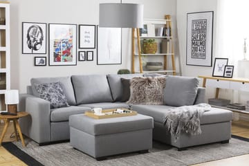 Crazy 3-seters Høyrevendt L-formet Sjeselongsofa i Stoff - Grå - Møbler - Sofaer - Sofaer med sjeselong - 2 seters sofa med divan