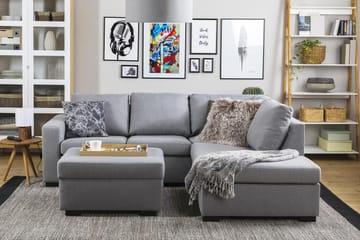 Crazy 3-seters Høyrevendt L-formet Sjeselongsofa i Stoff - Grå - Møbler - Sofaer - Sofaer med sjeselong - 2 seters sofa med divan