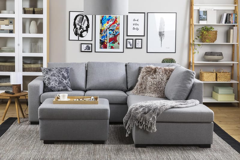 Crazy 3-seters Høyrevendt L-formet Sjeselongsofa i Stoff - Grå - Møbler - Sofaer - Sofaer med sjeselong - 2 seters sofa med divan
