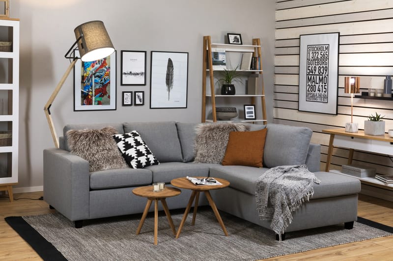Crazy 3-seters Høyrevendt L-formet Sjeselongsofa i Stoff - Grå - Møbler - Sofaer - Sofaer med sjeselong - 2 seters sofa med divan