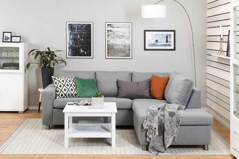 Crazy 3-seters Høyrevendt L-formet Sjeselongsofa i Stoff - Grå - Møbler - Sofaer - Sofaer med sjeselong - 2 seters sofa med divan