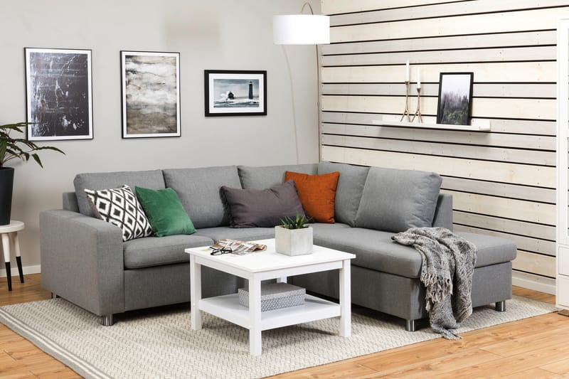 Crazy 3-seters Høyrevendt L-formet Sjeselongsofa i Stoff - Grå - Møbler - Sofaer - Sofaer med sjeselong - 2 seters sofa med divan