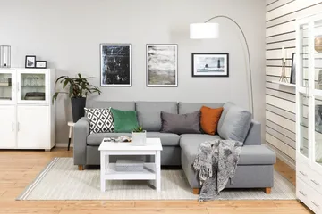 Crazy 3-seters Høyrevendt L-formet Sjeselongsofa i Stoff - Grå - Møbler - Sofaer - Sofaer med sjeselong - 2 seters sofa med divan