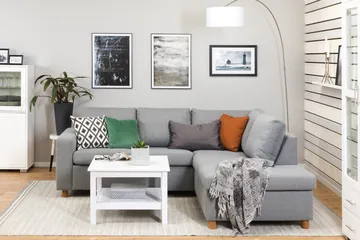 Crazy 3-seters Høyrevendt L-formet Sjeselongsofa i Stoff - Grå - Møbler - Sofaer - Sofaer med sjeselong - 2 seters sofa med divan