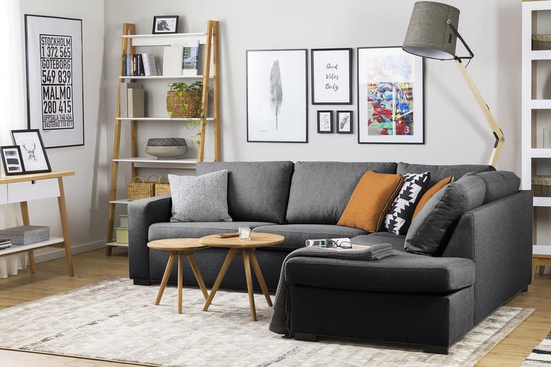 Crazy 3-seters Høyrevendt L-formet Sjeselongsofa i Stoff - Mørk grå - Møbler - Sofaer - Sofaer med sjeselong
