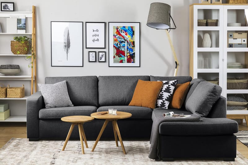 Crazy 3-seters Høyrevendt L-formet Sjeselongsofa i Stoff - Mørk grå - Møbler - Sofaer - Sofaer med sjeselong