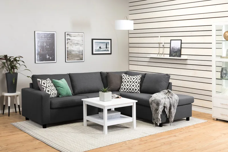 Crazy 3-seters Høyrevendt L-formet Sjeselongsofa i Stoff - Mørk grå - Møbler - Sofaer - Sofaer med sjeselong