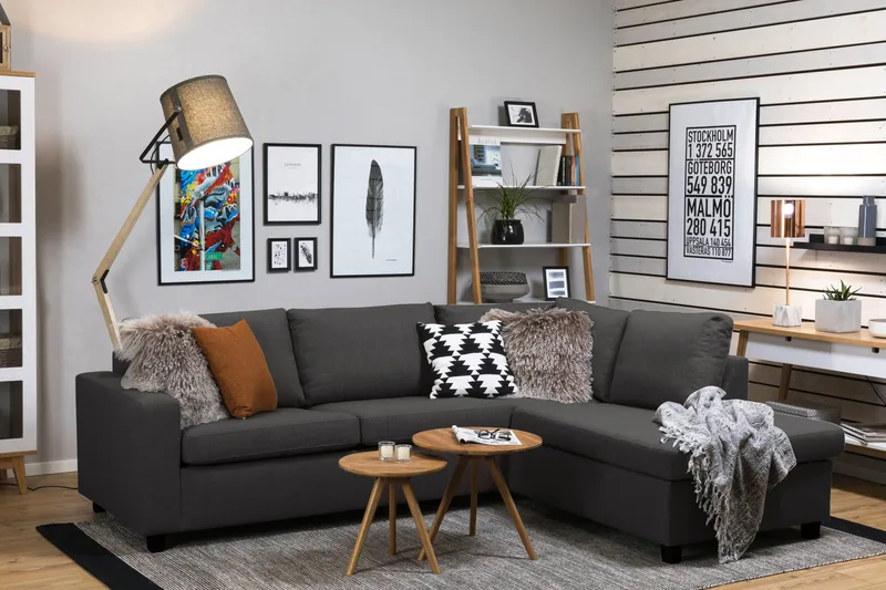 Crazy 3-seters Høyrevendt L-formet Sjeselongsofa i Stoff - Mørk grå - Møbler - Sofaer - Sofaer med sjeselong