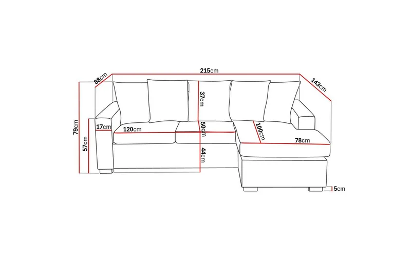Crazy 3-seters Vendbar L-formet Divansofa i Stoff inkl. Pynteputer - Mørk grå - Møbler - Sofaer - Sofaer med sjeselong - 3 seters sofa med divan