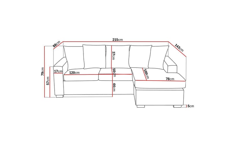 Crazy 3-seters Vendbar L-formet Divansofa i Stoff inkl. Pynteputer - Mørk grå - Møbler - Sofaer - Sofaer med sjeselong - 3 seters sofa med divan