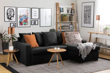 Crazy 3-seters Vendbar L-formet Divansofa i Stoff inkl. Pynteputer - Mørk grå - Møbler - Sofaer - Sofaer med sjeselong - 3 seters sofa med divan