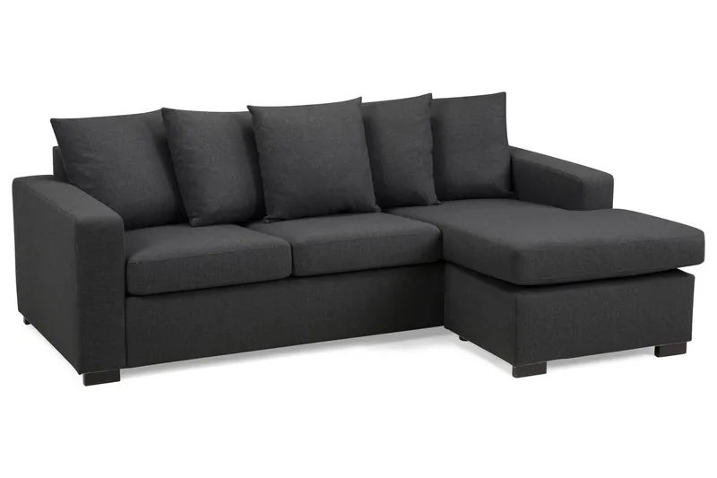 Crazy 3-seters Vendbar L-formet Divansofa i Stoff inkl. Pynteputer - Mørk grå - Møbler - Sofaer - Sofaer med sjeselong - 3 seters sofa med divan
