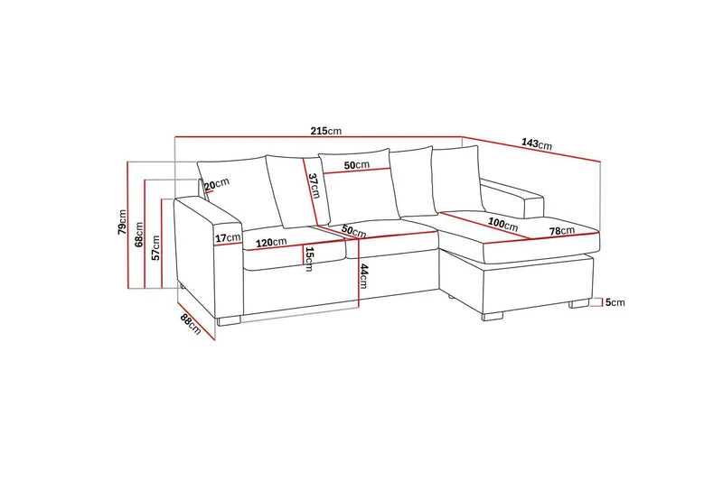 Crazy 3-seters Vendbar L-formet Divansofa i Stoff inkl. Pynteputer - Mørk grå - Møbler - Sofaer - Sofaer med sjeselong - 3 seters sofa med divan
