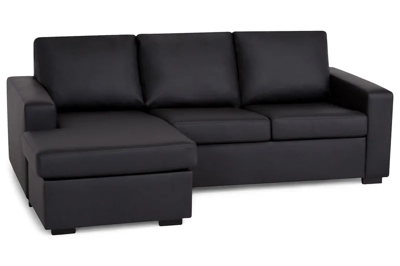 Crazy 3-seters Vendbar L-formet Sjeselongsofa i Kunstlær - Svart - Møbler - Sofaer - Sofaer med sjeselong - 3 seters sofa med divan