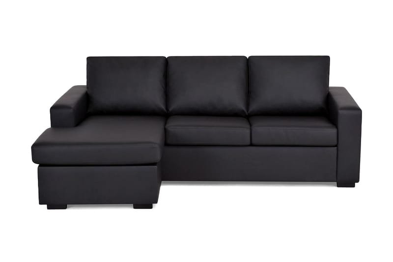 Crazy 3-seters Vendbar L-formet Sjeselongsofa i Kunstlær, Svart