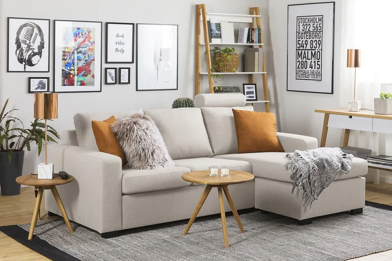 Crazy 3-seters Vendbar L-formet Sjeselongsofa i Stoff - Beige - Møbler - Sofaer - Sofaer med sjeselong - 3 seters sofa med divan