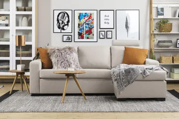 Crazy 3-seters Vendbar L-formet Sjeselongsofa i Stoff - Beige - Møbler - Sofaer - Sofaer med sjeselong - 3 seters sofa med divan