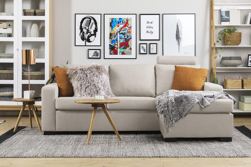 Crazy 3-seters Vendbar L-formet Sjeselongsofa i Stoff - Beige - Møbler - Sofaer - Sofaer med sjeselong - 3 seters sofa med divan