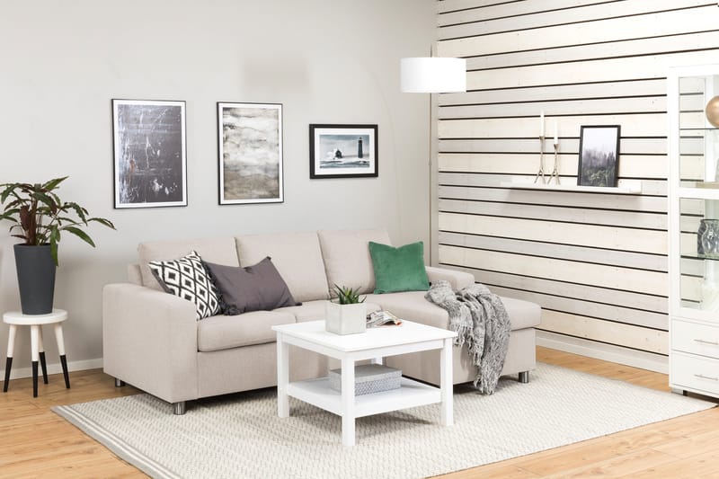 Crazy 3-seters Vendbar L-formet Sjeselongsofa i Stoff - Beige - Møbler - Sofaer - Sofaer med sjeselong - 3 seters sofa med divan