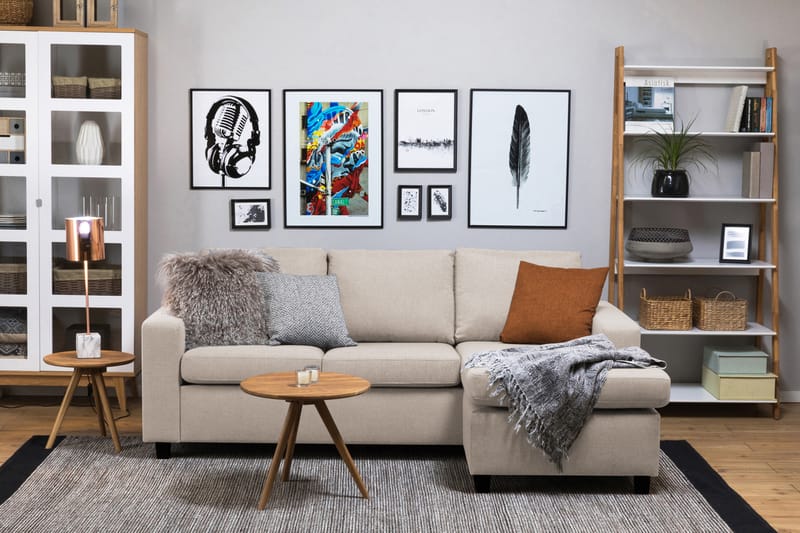 Crazy 3-seters Vendbar L-formet Sjeselongsofa i Stoff - Beige - Møbler - Sofaer - Sofaer med sjeselong - 3 seters sofa med divan