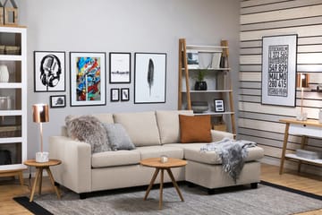 Crazy 3-seters Vendbar L-formet Sjeselongsofa i Stoff - Beige - Møbler - Sofaer - Sofaer med sjeselong - 3 seters sofa med divan