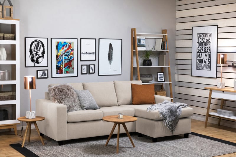 Crazy 3-seters Vendbar L-formet Sjeselongsofa i Stoff - Beige - Møbler - Sofaer - Sofaer med sjeselong - 3 seters sofa med divan
