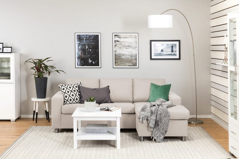 Crazy 3-seters Vendbar L-formet Sjeselongsofa i Stoff - Beige - Møbler - Sofaer - Sofaer med sjeselong - 3 seters sofa med divan