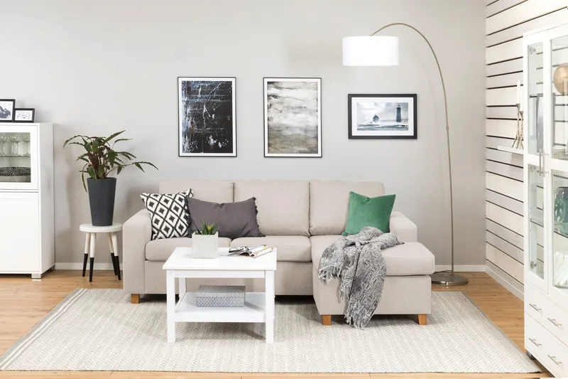 Crazy 3-seters Vendbar L-formet Sjeselongsofa i Stoff - Beige - Møbler - Sofaer - Sofaer med sjeselong - 3 seters sofa med divan