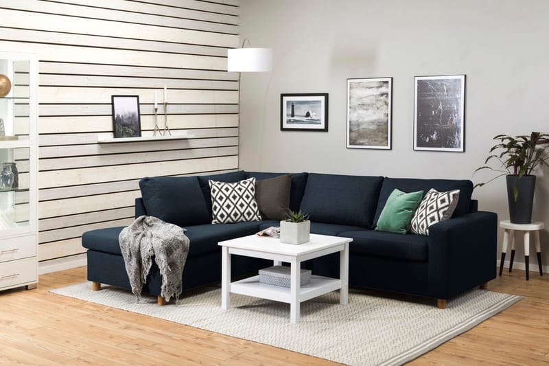 Crazy 3-seters Venstrevendt L-formet Sjeselongsofa i Stoff - Blå - Møbler - Sofaer - Sofaer med sjeselong