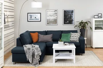 Crazy 3-seters Venstrevendt L-formet Sjeselongsofa i Stoff - Blå - Møbler - Sofaer - Sofaer med sjeselong - 2 seters sofa med divan