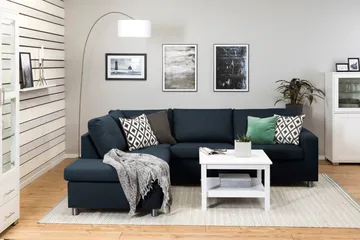 Crazy 3-seters Venstrevendt L-formet Sjeselongsofa i Stoff - Blå - Møbler - Sofaer - Sofaer med sjeselong