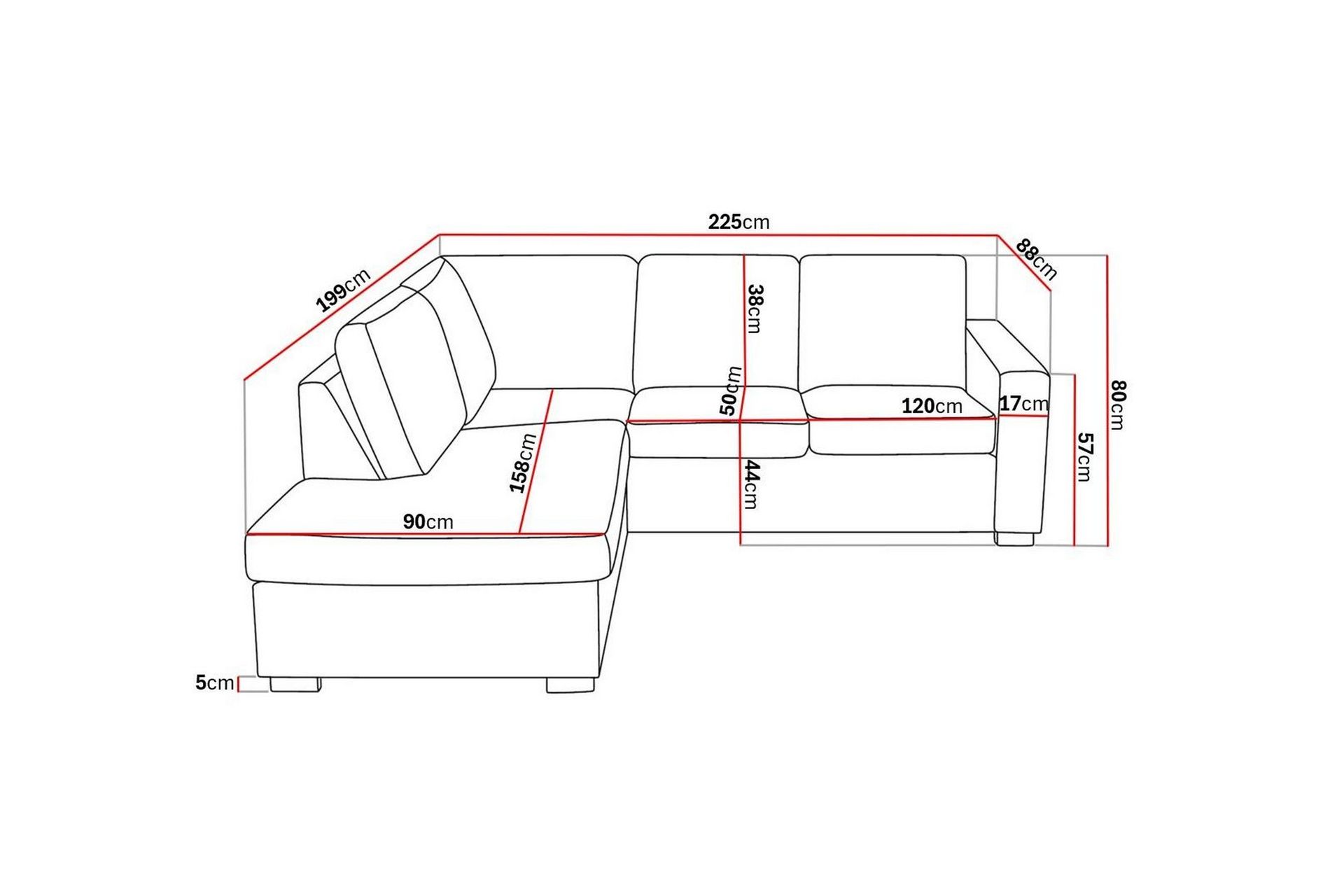 Crazy 3-seters Venstrevendt L-formet Sjeselongsofa i Stoff - Blå - Møbler - Sofaer - Sofaer med sjeselong - 2 seters sofa med divan