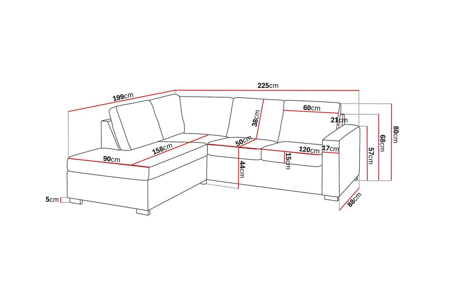 Crazy 3-seters Venstrevendt L-formet Sjeselongsofa i Stoff - Blå - Møbler - Sofaer - Sofaer med sjeselong - 2 seters sofa med divan