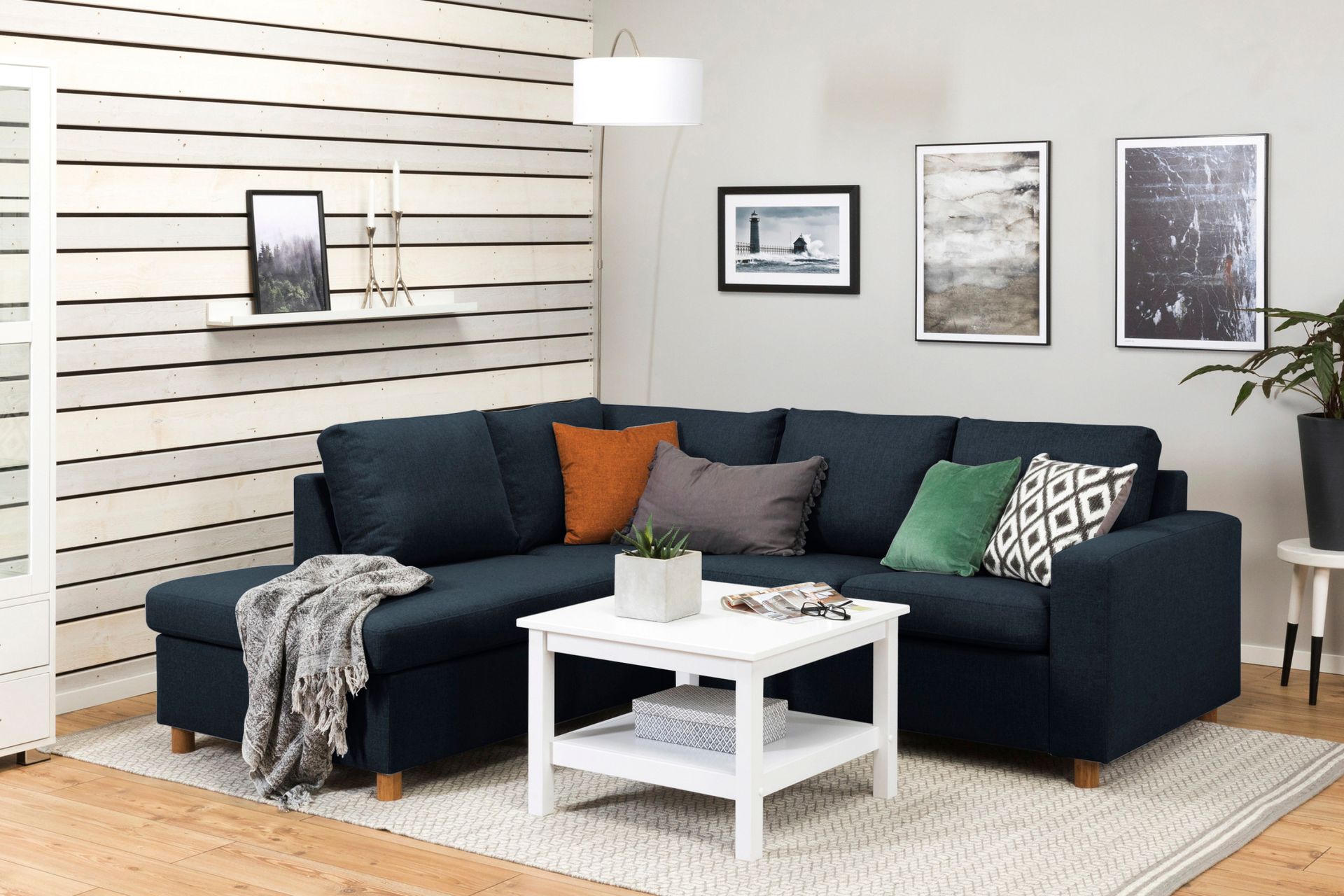 Crazy 3-seters Venstrevendt L-formet Sjeselongsofa i Stoff - Blå - Møbler - Sofaer - Sofaer med sjeselong - 2 seters sofa med divan