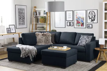 Crazy 3-seters Venstrevendt L-formet Sjeselongsofa i Stoff - Blå - Møbler - Sofaer - Sofaer med sjeselong - 3 seters sofa med divan