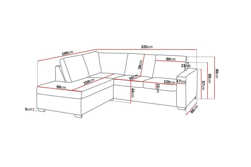 Crazy 3-seters Venstrevendt L-formet Sjeselongsofa i Stoff - Blå - Møbler - Sofaer - Sofaer med sjeselong - 2 seters sofa med divan