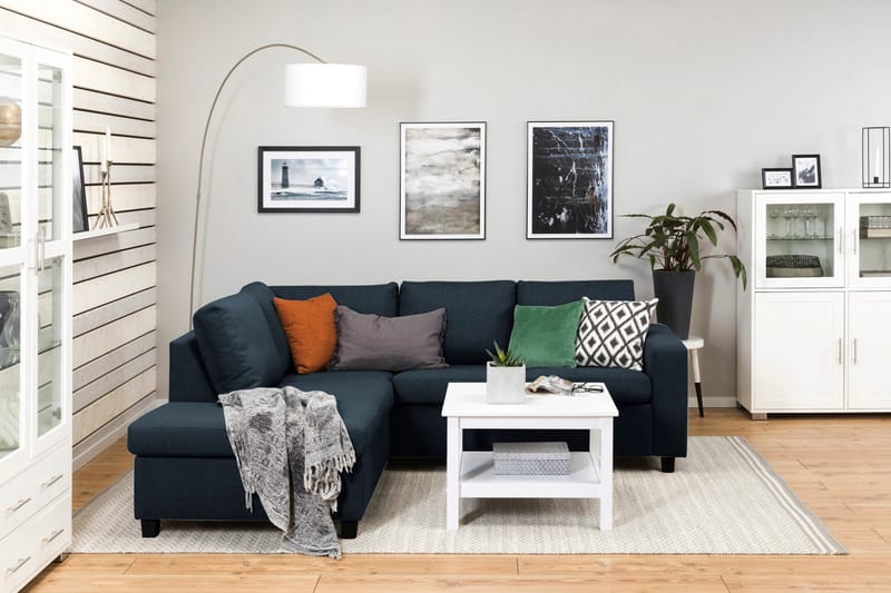Crazy 3-seters Venstrevendt L-formet Sjeselongsofa i Stoff - Blå - Møbler - Sofaer - Sofaer med sjeselong - 2 seters sofa med divan