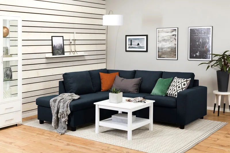 Crazy 3-seters Venstrevendt L-formet Sjeselongsofa i Stoff - Blå - Møbler - Sofaer - Sofaer med sjeselong - 2 seters sofa med divan