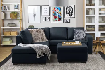 Crazy 3-seters Venstrevendt L-formet Sjeselongsofa i Stoff - Blå - Møbler - Sofaer - Sofaer med sjeselong - 3 seters sofa med divan