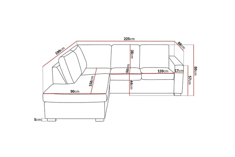 Crazy 3-seters Venstrevendt L-formet Sjeselongsofa i Stoff - Blå - Møbler - Sofaer - Sofaer med sjeselong - 2 seters sofa med divan