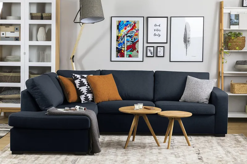 Crazy 3-seters Venstrevendt L-formet Sjeselongsofa i Stoff - Blå - Møbler - Sofaer - Sofaer med sjeselong