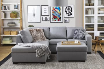 Crazy 3-seters Venstrevendt L-formet Sjeselongsofa i Stoff - Grå - Møbler - Sofaer - Sofaer med sjeselong - 2 seters sofa med divan