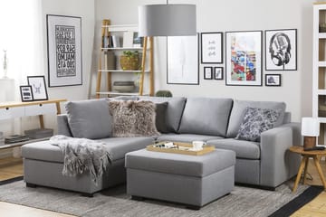 Crazy 3-seters Venstrevendt L-formet Sjeselongsofa i Stoff - Grå - Møbler - Sofaer - Sofaer med sjeselong - 2 seters sofa med divan