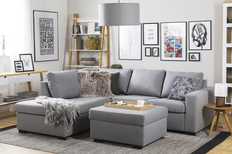 Crazy 3-seters Venstrevendt L-formet Sjeselongsofa i Stoff - Grå - Møbler - Sofaer - Sofaer med sjeselong - 2 seters sofa med divan