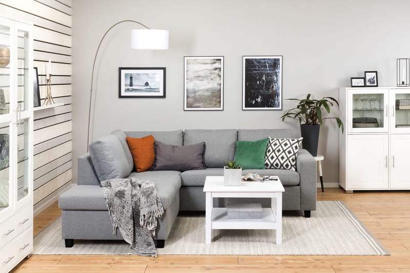 Crazy 3-seters Venstrevendt L-formet Sjeselongsofa i Stoff - Grå - Møbler - Sofaer - Sofaer med sjeselong - 2 seters sofa med divan
