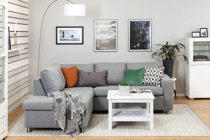 Crazy 3-seters Venstrevendt L-formet Sjeselongsofa i Stoff - Grå - Møbler - Sofaer - Sofaer med sjeselong - 2 seters sofa med divan